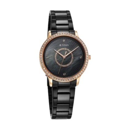 Titan Glamour 95314KM01 Black Dial Stainless Steel Strap Quartz Analog Women Watch